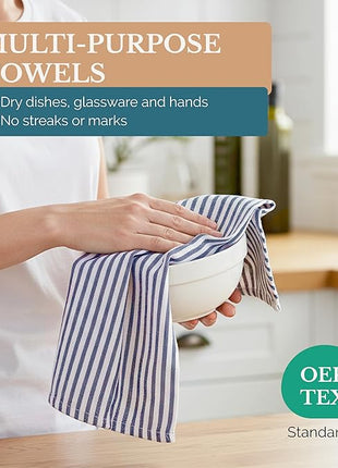 Casa Platino 6PC Kitchen Towels for Washing Dishes, 100% Cotton 18"x28" Kitchen Towels, Super Absorbent, Designed for Rustic Kitchens, Guest Cooking, or Tea-Time Setups – Blue