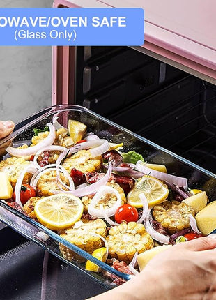 KOMUEE 8 Pieces Glass Baking Dish with Lids Rectangular Glass Baking Pan Bakeware Set with BPA Free Lids, Baking Pans for Lasagna, Leftovers, Cooking, Kitchen, Fridge-to-Oven,Blue