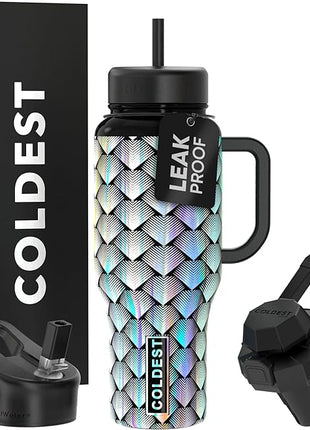 Coldest Tumbler with Handle and Straw, 100% Leak Proof Insulated Tumbler with Lid and Straw (3 Lids), Stainless Steel Tumblers for Women & Men, Cup Holder Friendly Base, 36 oz (Moonlight Dragon)