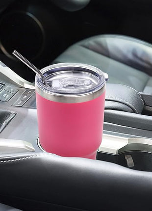 Toopify 30 oz Stainless Steel Insulated Tumbler Travel Mug with Straw Slider Lid, Cleaning Brush, Double Wall Vacuum (Hot Pink)