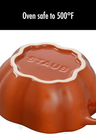STAUB 0.5-qt Petite Ceramic, Oven & Stove Safe up to 572°F, Pumpkin Dish, Baking , Candy Dish, Burnt Orange