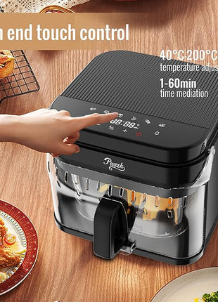 5.8QT Glass Air Fryer with Basket, Non-Toxic, BPA & Teflon Free, 8 Presets, Infrared Heating, Flip-Up Safety Shield, Oil-Less Cooking, Easy Clean, Compact for 1–3 People