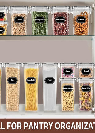PRAKI Airtight Food Storage Containers Set with Lids - 24 PCS, BPA Free Kitchen and Pantry Organization, Plastic Leak-proof Canisters for Cereal Flour & Sugar - Labels & Marker(Grey)