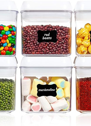 Vtopmart 6 PCS Airtight Food Storage Containers, BPA Free Plastic Snack Containers with Easy Lock Lids, for Kitchen Pantry Organization and Storage, Include 24 Labels, 0.5L