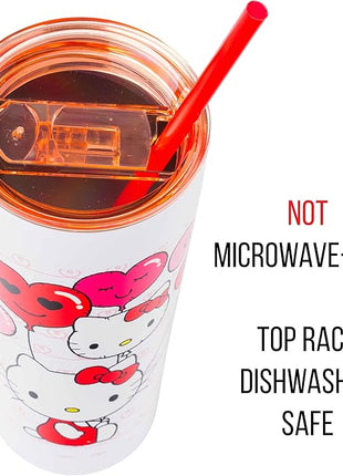 Silver Buffalo Hello Kitty Heart Balloons Double Walled Stainless Steel Tumbler with Straw, 22 Ounces