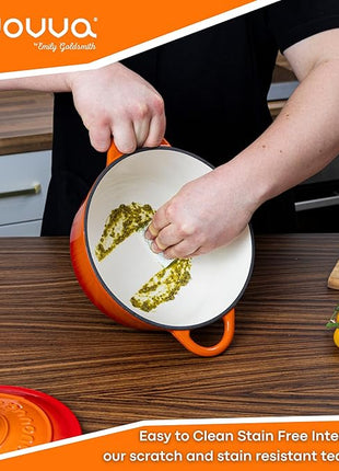 Cast Iron Pot with Lid – Non-Stick Ovenproof Enamelled Casserole Pot, Oven Safe up to 500° F – Sturdy Dutch Oven Cookware – Orange, 5-Quart, 24cm – by Nuovva