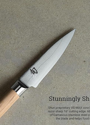 Shun Classic Blonde 3.5" Paring Knife, Handcrafted Japanese Vegetable & Fruit Knife, VG-MAX Core with Damascus Stainless Steel Cladding, Pakkawood Handle, Small Tool for Peeling, Coring & Cutting