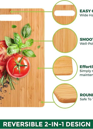 Bamboo Cutting Boards for Kitchen [Set of 3] Wood Cutting Board for Chopping Meat, Vegetables, Fruits, Cheese, Knife Friendly Serving Tray with Handles