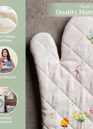 Maison d' Hermine Oven Gloves 100% Cotton Oven Mitt 7" x 13" with Loop Heat Resistant, BBQ, Cooking Gloves, Baking, Grilling, Kitchen, Handling Hot Pans Spring/Summer (Pack of 1, Botanical Fresh)