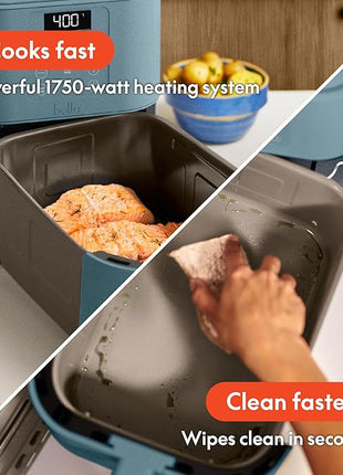 bella 6 Qt Slim Air Fryer, Fits-anywhere™ Kitchenware, EverGood™ Ceramic Nonstick Coating, Adjustable Temperature, 6 Preset Cooking Options, 60 Min Auto Shutoff w Audible Tone, 5lb Capacity, Surf