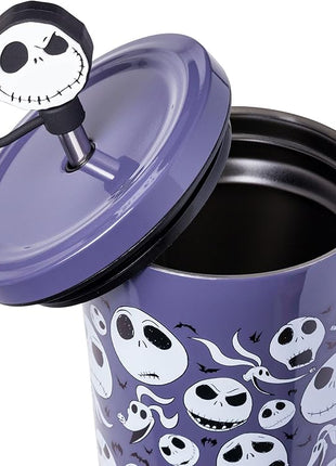 Silver Buffalo Disney Tim Burton's Nightmare Before Christmas Featuring Jack Skellington, Zero, and Bats Stainless Steel Tumbler with Straw and Cover Cap to Prevent From Spilling, 24 Ounces
