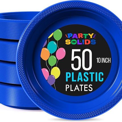 Exquisite Party Solids Dark Blue Plastic Plates For Party Supplies 10" Dark Blue Disposable Plates Heavy Duty 50 Pcs Plastic Dinnerware Sets Heavy Duty 350 GSM Disposable Dinnerware Set