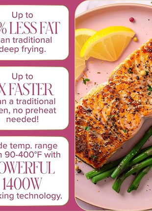 Paris Hilton Air Fryer, Large 6-Quart Capacity, Nonstick Made without PFAS, Touchscreen Display, 8-in-1 (Air Fry, Roast, Broil, Bake, Reheat, Keep Warm, Pizza, Dehydrate), Dishwasher Safe, Pink