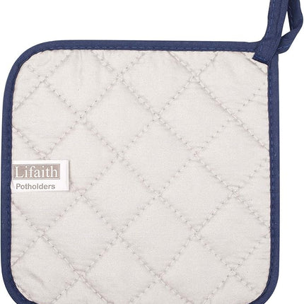 100% Cotton Kitchen Everyday Basic Terry Pot Holder Heat Resistant Coaster Potholder for Cooking and Baking Set of 5 Dark Blue