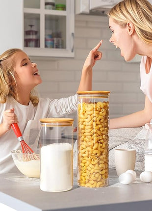 Vtopmart 70oz Glass Food Storage Jars, 3 Pack Large Kitchen Containers with Airtight Bamboo Lids for Pasta, Nuts, Flour, Canisters Set for Cereal, Pantry Organization, BPA Free