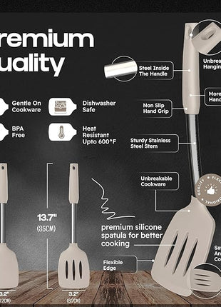 Silicone Spatula Set - Turner Spatulas Silicone Heat Resistant 600°F - Slotted & Solid Spatula for Cooking Fish, Eggs, Pancakes Flipper – Spatulas for kitchen use – Mist