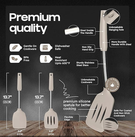 Silicone Spatula Set - Turner Spatulas Silicone Heat Resistant 600°F - Slotted & Solid Spatula for Cooking Fish, Eggs, Pancakes Flipper – Spatulas for kitchen use – Mist