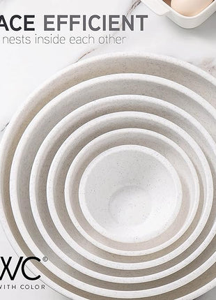 COOK WITH COLOR Mixing Bowls with TPR Lids - 12 Piece Plastic Nesting Bowls Set includes 6 Prep Bowls and 6 Lids, Microwave Safe Mixing Bowl Set (Speckled White)