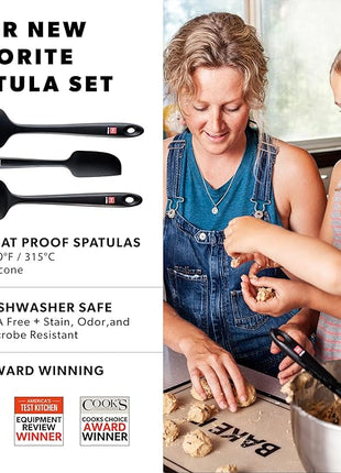 DI ORO Silicone Spatula Set - Rubber Kitchen Spatulas for Baking, Cooking, & Mixing - 600°F Heat-Resistant & BPA Free Silicone Scraper Spatulas for Nonstick Cookware - Dishwasher Safe (3pc, Black)