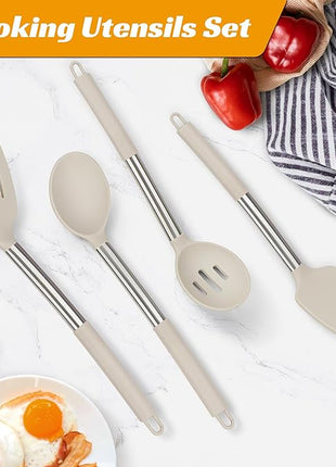 Kitchen Utensils Set of 4 Pack,Silicone Kitchen Utensils Set for Nonstick Cookware,Perfect for Baking and Mixing,Spatula Set BPA Free,Dishwasher Safe,Khaki