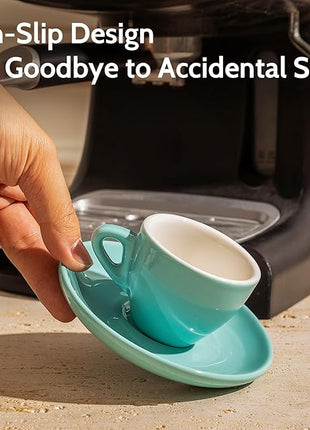 Sweese Espresso Cups with Saucers, 4 Ounce Demitasse Cups, Perfect for Single or Double Espresso, Cappuccino, Latte and Tea - Set of 6, Multicolor, Hot Assorted Colors