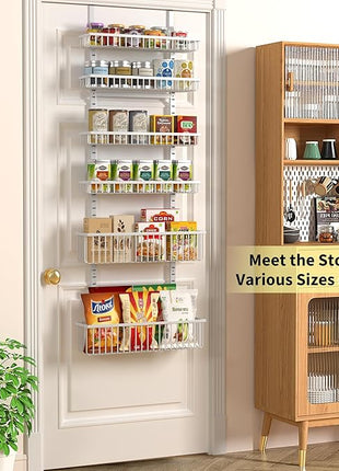 Moforoco 6-Tier Over The Door Pantry Organizer, Pantry Organization and Storage, Black Hanging Basket Wall Spice Rack Seasoning Shelves, Home & Kitchen Laundry Room Bathroom Essentials accessories