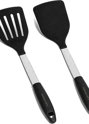Silicone Spatula Set Heat Resistant - Stainless Steel Turner Spatulas Rubber Grip - Flexible Metal Spatulas for Non Stick Cookware - Pancake Turners Egg Flippers