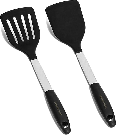 Silicone Spatula Set Heat Resistant - Stainless Steel Turner Spatulas Rubber Grip - Flexible Metal Spatulas for Non Stick Cookware - Pancake Turners Egg Flippers
