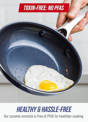 Blue Diamond 8 Inch Nonstick Frying Pan, PFAS Free Ceramic Egg and Omelette Pan, Diamond Infused Nonstick Skillet, Dishwasher & Oven Safe, Durable, Non Toxic, Metal Utensil Safe, Blue