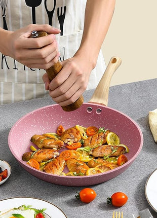 Innerwell 8-Inch Pink Nonstick Egg Pan, PFOA-Free Stone Cookware Skillet, Induction Compatible