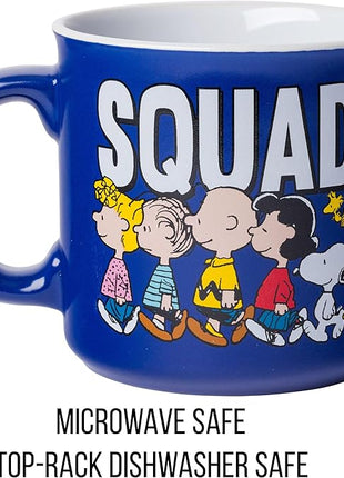 Silver Buffalo Peanuts Squad Featuring Sally, Linus, Charlie Brown, Lucy, Snoopy, and Woodstock Ceramic Camper Mug, 20 Ounces
