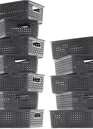 [ 12 Pack ] Plastic Storage Baskets - Small Pantry Organization and Storage Bins - Household Organizers for Laundry Room, Bathrooms, Bedrooms, Kitchens, Cabinets, Countertops, Under Sink or On Shelve