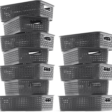 [ 12 Pack ] Plastic Storage Baskets - Small Pantry Organization and Storage Bins - Household Organizers for Laundry Room, Bathrooms, Bedrooms, Kitchens, Cabinets, Countertops, Under Sink or On Shelve