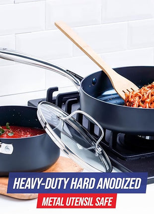 Blue Diamond Cookware Hard Anodized Ceramic Nonstick, 10 Piece Cookware Pots and Pans Set, Non-Toxic PFAS-Free, Dishwasher and Oven Safe, Durable, Even Heating, Metal Utensil Safe, Gray