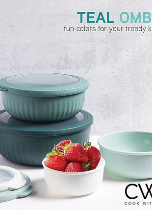 COOK WITH COLOR Prep Bowls with Lids- Wide and Deep Nesting Plastic Small Mixing Bowl Set with Lids, 8 Piece Set - Wide Bowls, Teal