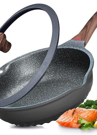 Vinchef Nonstick Deep Frying Pan Skillet with Lid, 11in/5Qt Saute Pan, German 3C+ Ceramic Coating Technology, Heat Indicator, Induction Compatible