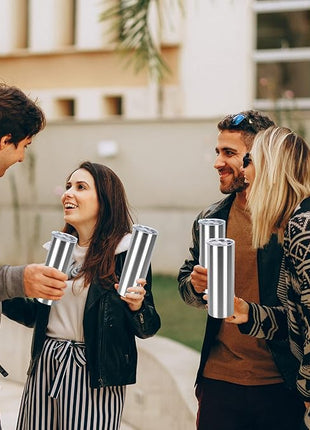 30 Oz Straight Skinny Tumbler Set, Stainless Steel Slim Skinny Travel Tumbler Bulk, Birthday Diy Gift For Women Friends Sisters, 4 Pack, Silver