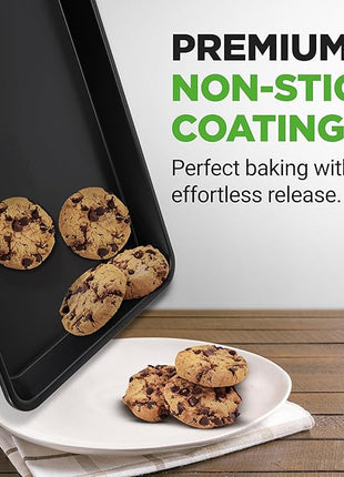 NutriChef 2-Piece Baking Sheet Non Stick - Premium Carbon Steel Cookie Sheets for Baking - Large and Medium Baking Trays for Oven - Black