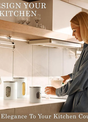 Mixpresso 3-Piece White Canisters Sets For The Kitchen, Airtight Canister Set With See Through Window, Storage Jars for Coffee Container, Tea Organizer & Sugar Canister, White Kitchen Canisters
