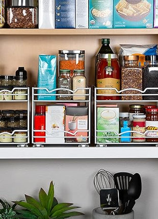 HOLDN’ STORAGE White Spice Rack Organizer for Cabinet, Heavy Duty, Pull Out Spice Rack, Lifetime Limited Warranty, Spice Organization 10.5" W x 10.4" D x 8.8" H - Spice Racks for Inside Cabinets.