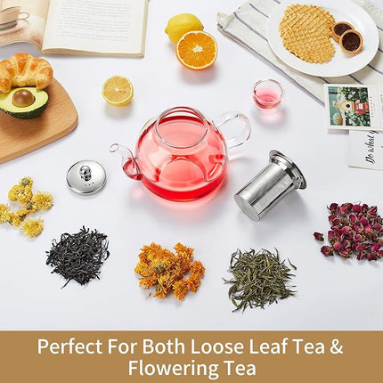 40OZ (1200ML) Glass Teapot with Infuser Stovetop Safe, Clear Glass Tea Pot Kettle, Borosilicate Tea Pot with Infusers Filter for Loose Tea, Tea Kettle Dishwasher Safe