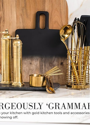 Styled Settings Black and Gold Kitchen Utensils Set - 15-Piece Nonstick BPA-Free Silicone Cooking Tools with Measuring Cups and Spoons - Luxury Kitchen Accessories for Stylish Cooking and Baking