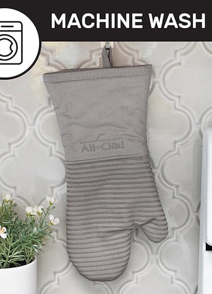 All-Clad Silicone Oven Mitts: Heat Resistant up to 500 Degrees - 100% Cotton & Silicone, 14"x7" Oven Mitt for Kitchen and Barbeque, 2-Pack, Titanium