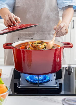 Velaze 6 QT Enameled Cast Iron Dutch Oven, Dual Handles Pot with Lid, Heavy-Duty Non-stick Round Oven for Bread Baking, Stewing, Roasting, Good Sealing for All Heat Source (Red)