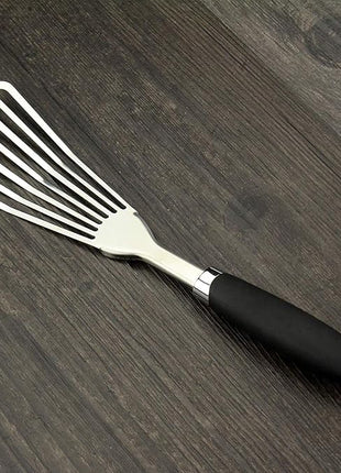 304 Stainless Steel Fish Spatula, Non-Slip Ergonomic Handle Slotted Spatula, Black