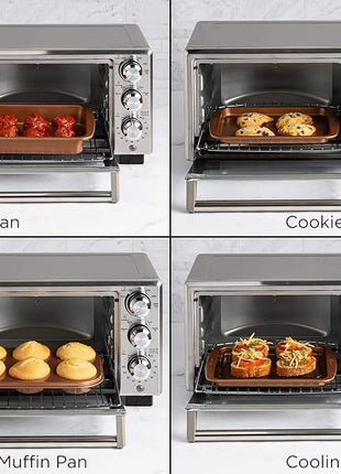 Ecolution Non-Stick Toaster Oven Bakeware Set, 4 Piece, Carbon Steel, Easy to Clean and Perfect for Single Servings, Copper