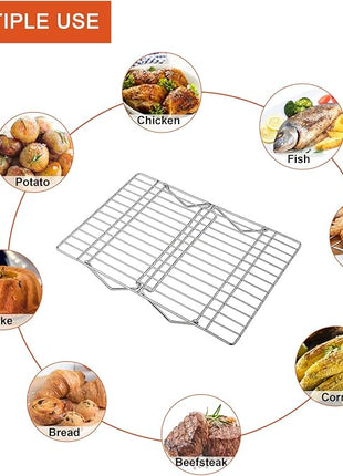 P&P CHEF Cooling Rack, 5-Tier Stainless Steel Stackable Baking Cooking Racks for Cooling Roasting Grilling, Collapsible & Heavy Duty, Oven Safe & Easy Clean, 15" x 10", Silver