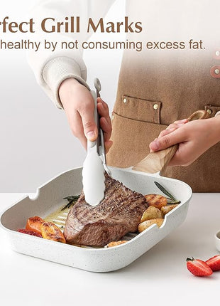 SENSARTE Nonstick Ceramic Grill Pan for Stove Tops, Versatile Square Grilling Pan with Pour Spouts, Durable Grill Skillet for All Stoves(Gas,Electric,Induction) Non Toxic-PTFE,PFAS,PFOA Free, 9.5Inch