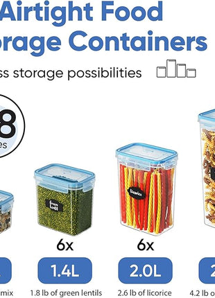 Chef's Path Airtight Food Containers with Lids (24 Pack - Blue) Kitchen Pantry Organization - BPA Free Food Storage Organizers for Cereal, Brown Sugar, Dry food - With Marker, Labels & Spoons