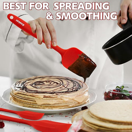 Anaeat Silicone Spatula Set of 5 - Seamless One-Pieces Design, Non-Stick Rubber Spatulas BPA Free Kitchen Scraper Flexible for Easy Baking, Cooking, Scraping & Mixing, Heat Resistant & Dishwasher Safe